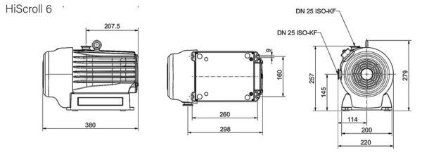 Pfeiffer HiScroll 6 Vacuum pump for CD8 Freeze Dryer - dimensions