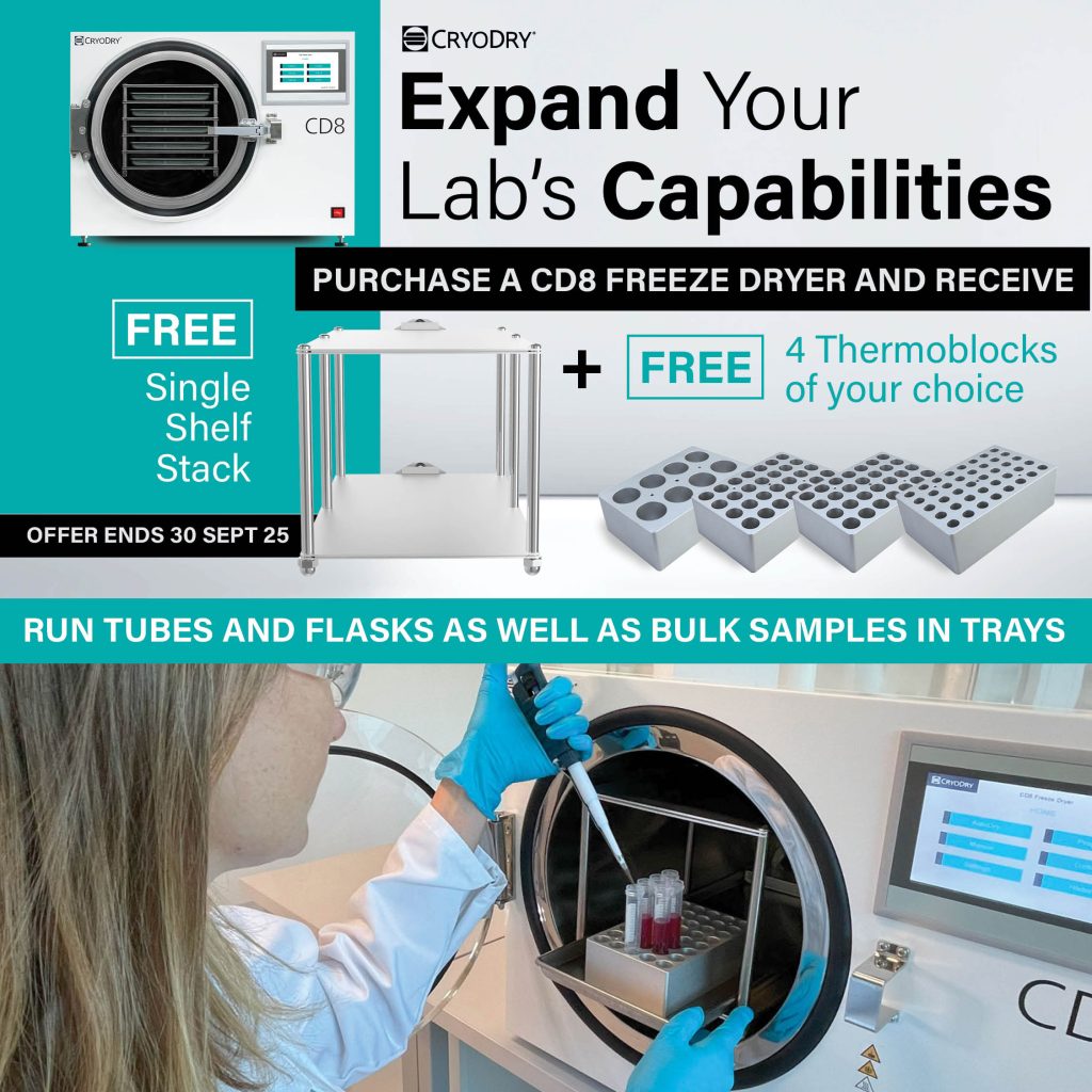 Expand your labs capabilities CryoDry CD8 Freeze Dryer