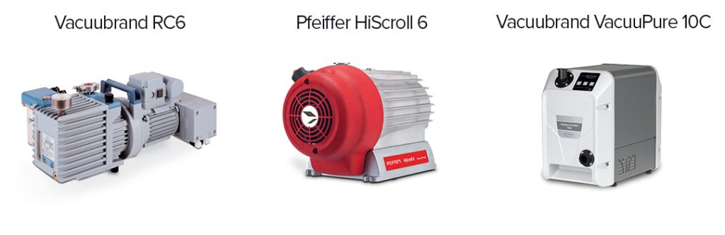 Pumps-4 Pumps: Vacuubrand RC6 Pfeiffer HiScroll 6 Vacuubrand VacuuPure 10C