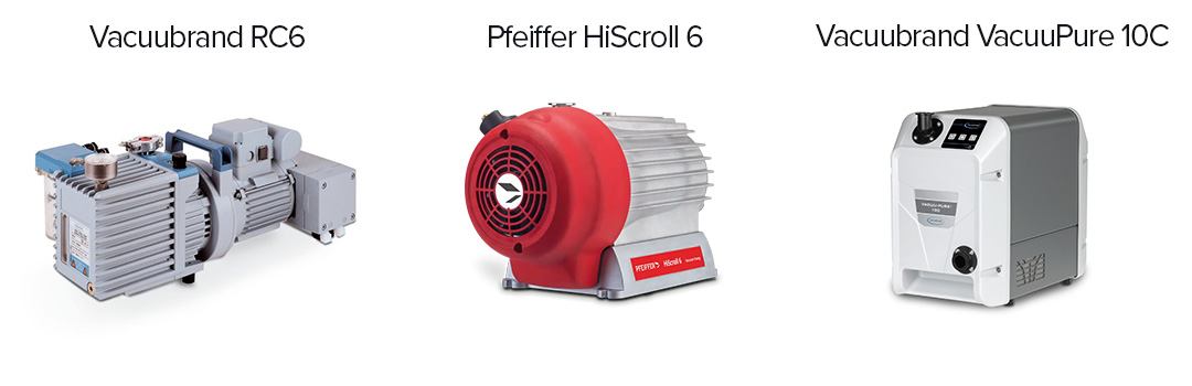 Pumps-4 Pumps: Vacuubrand RC6 Pfeiffer HiScroll 6 Vacuubrand VacuuPure 10C